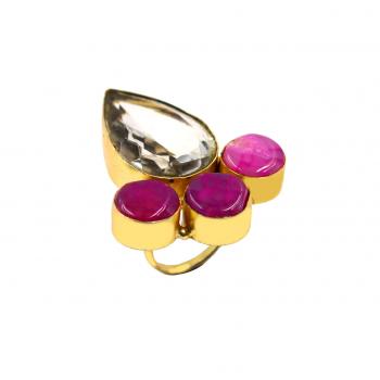 Nickel-Free Gold Plated Agate/Crystal  Stone Seated Ring for Women and Girls